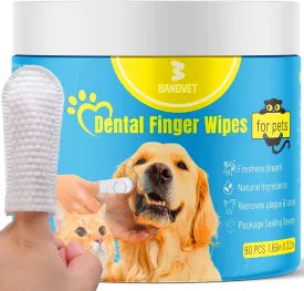Pack Dog Teeth Cleaning Wipes - No-Rinse Cat Toothbrush, Effective Dog Breath Freshener - Essential Pet Supplies (90 Count - 1.65 in x 3.15 in)