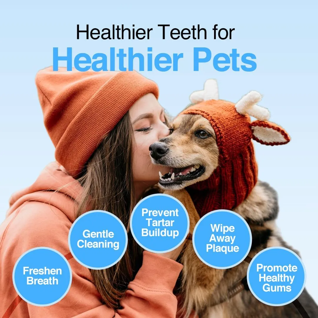 Pack Dog Teeth Cleaning Wipes - No-Rinse Cat Toothbrush, Effective Dog Breath Freshener - Essential Pet Supplies (90 Count - 1.65 in x 3.15 in)