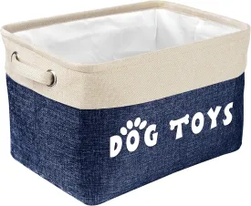 PET ARTIST Dog Toy Basket Bin - Rectangular Storage Box Chest Organizer for Dog Toys, Coats, Clothing & Accessories - Navy Blue