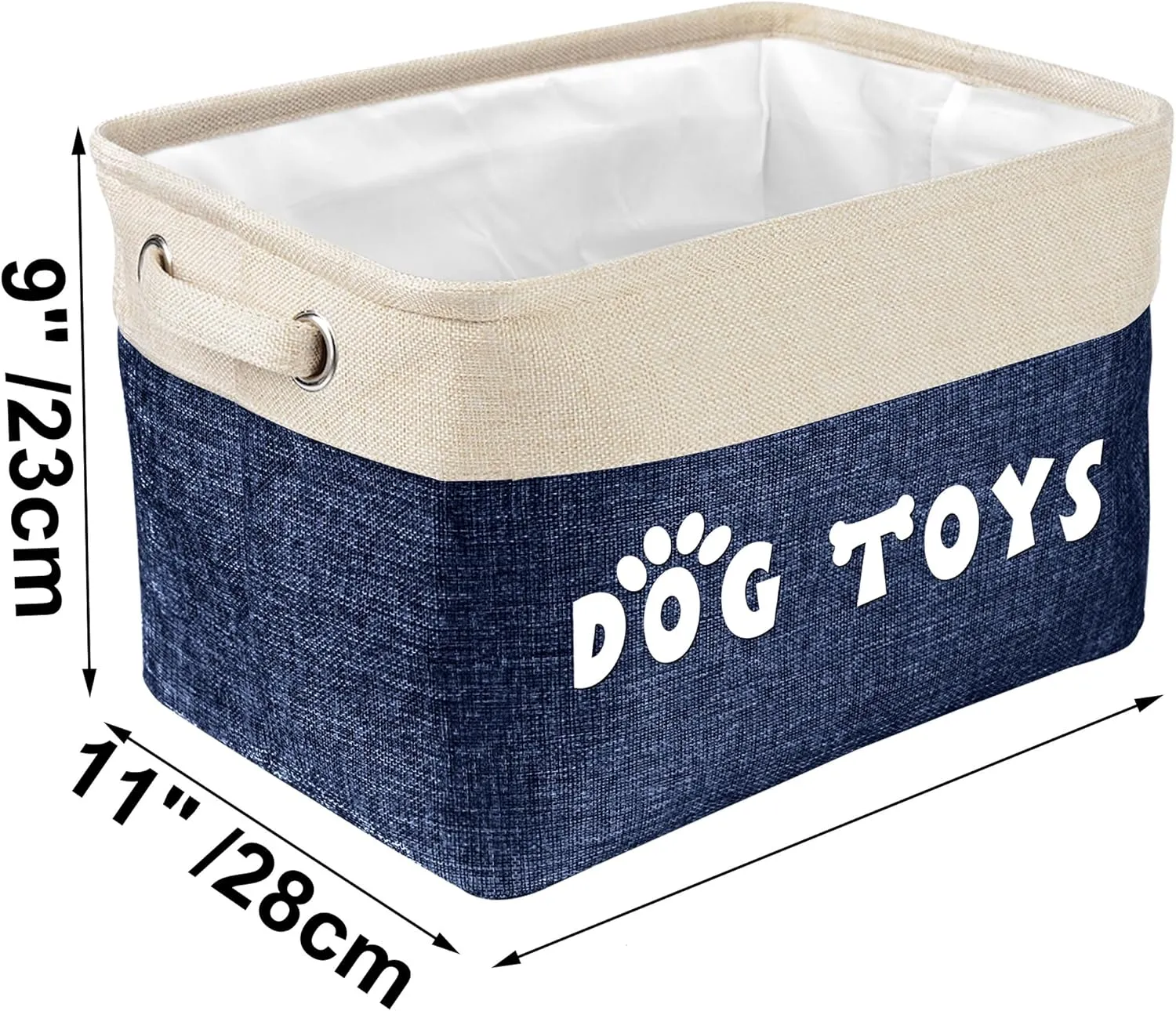 PET ARTIST Dog Toy Basket Bin - Rectangular Storage Box Chest Organizer for Dog Toys, Coats, Clothing & Accessories - Navy Blue
