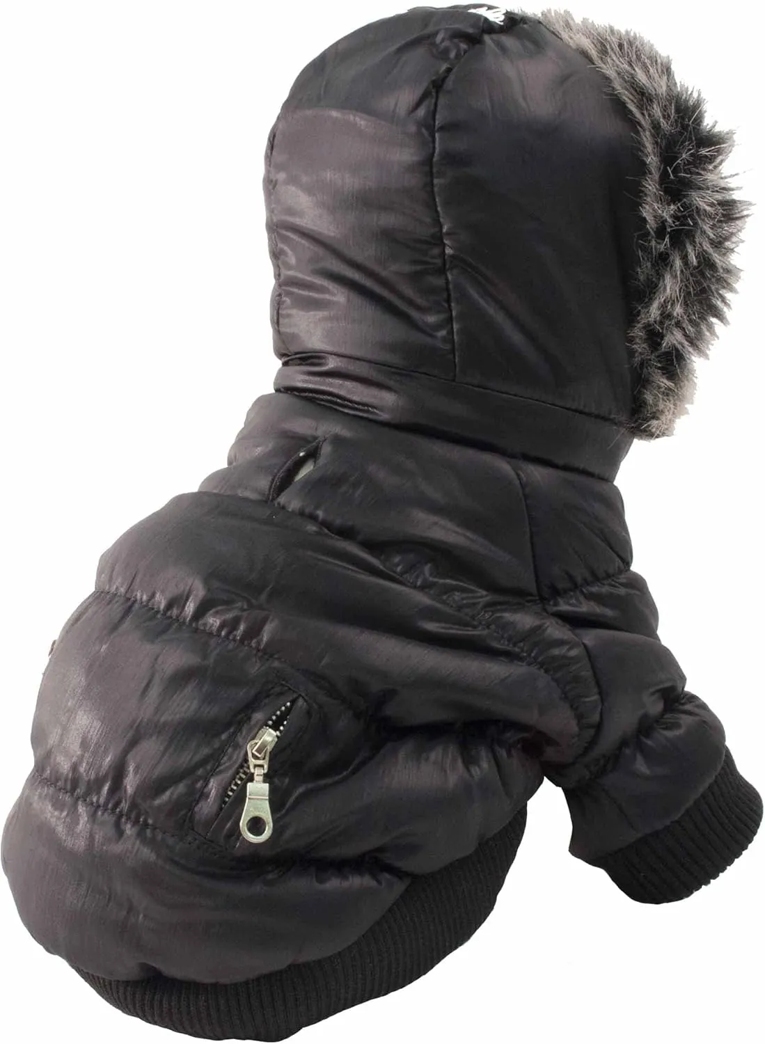 PET LIFE Classic Metallic Fashion Pet Dog Coat Jacket Parka w/ 3M Insulation and Removable Hood, Small, Jet Black