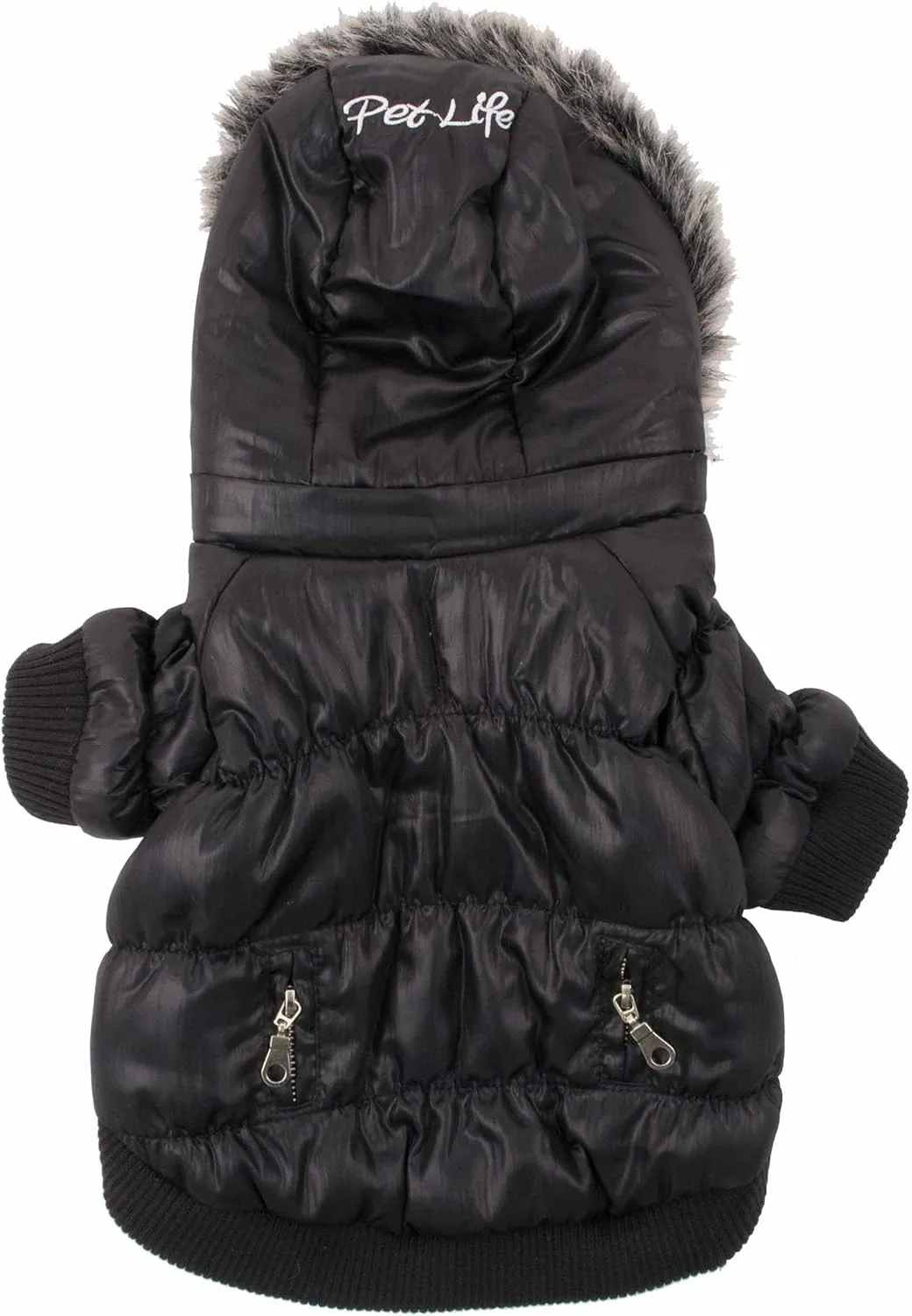 PET LIFE Classic Metallic Fashion Pet Dog Coat Jacket Parka w/ 3M Insulation and Removable Hood, Small, Jet Black