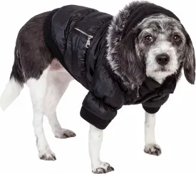 PET LIFE Classic Metallic Fashion Pet Dog Coat Jacket Parka w/ 3M Insulation and Removable Hood, Small, Jet Black