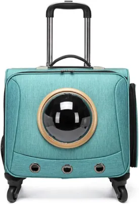 Pet Rolling Carrier Backpack with 4 Wheels,Removable Wheeled Pet Travel Carrier,Cat Backpack Bubble for Indoor & Outdoor Use,Approved by Most Airlines,Green