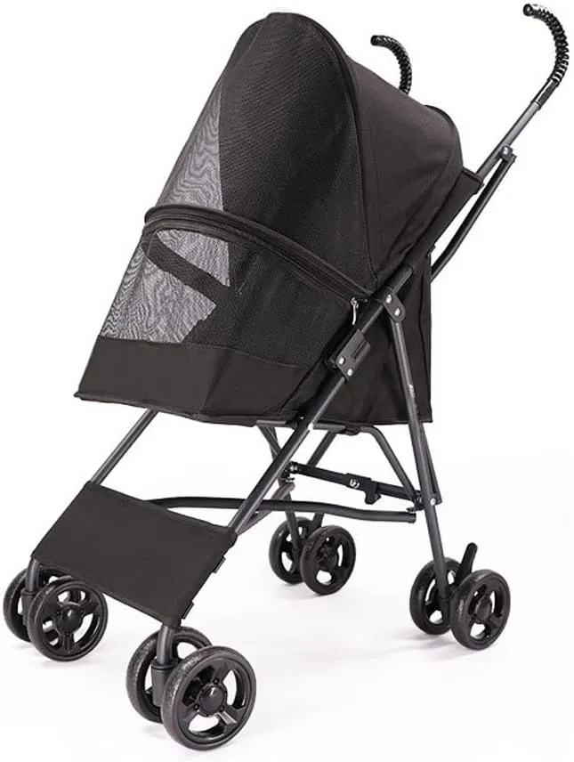 Pet Stroller Collapsible Portable Cat Dog Strolling Cart 4 Wheels Lightweight Ventilating Pet Travel Carrier No Assembly Required for Cats and Dogs (Black)