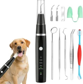 Pet Ultrasonic Toothbrush Cleaner Kit, Plaque&Tartar&Stains Remover for Teeth, 5 Modes with LED Light, Electric Tooth Brushing Kit & Dental Tools for Dog/Cat, 32-40kHz, with Large Rechargeable Battery