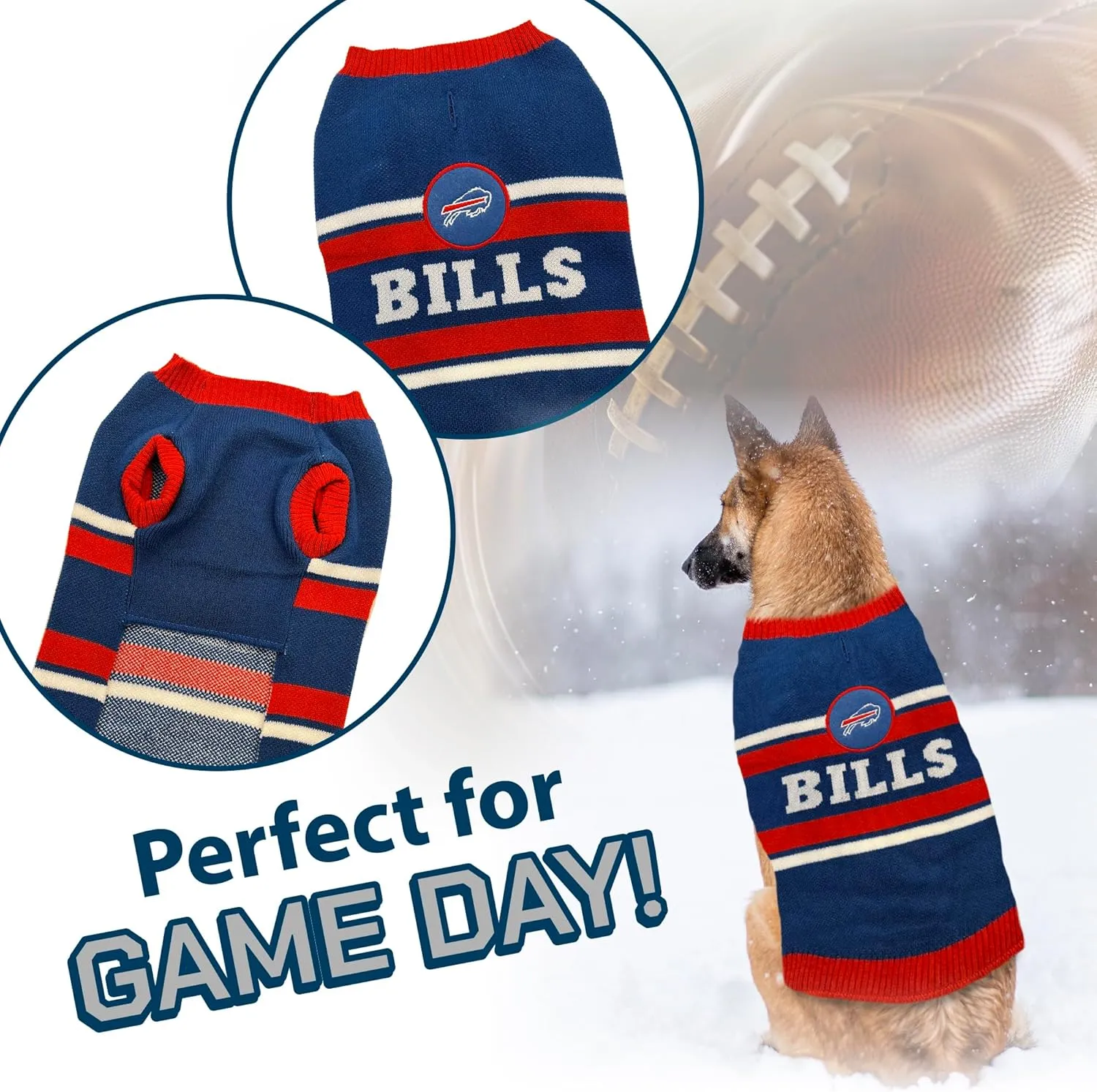 Pets First NFL Buffalo Bills Dog Sweater, Size Small. Warm and Cozy Knit Pet Sweater with NFL Team Logo, Best Puppy Sweater for Large and Small Dogs, Team Color (BUF-4179-SM)