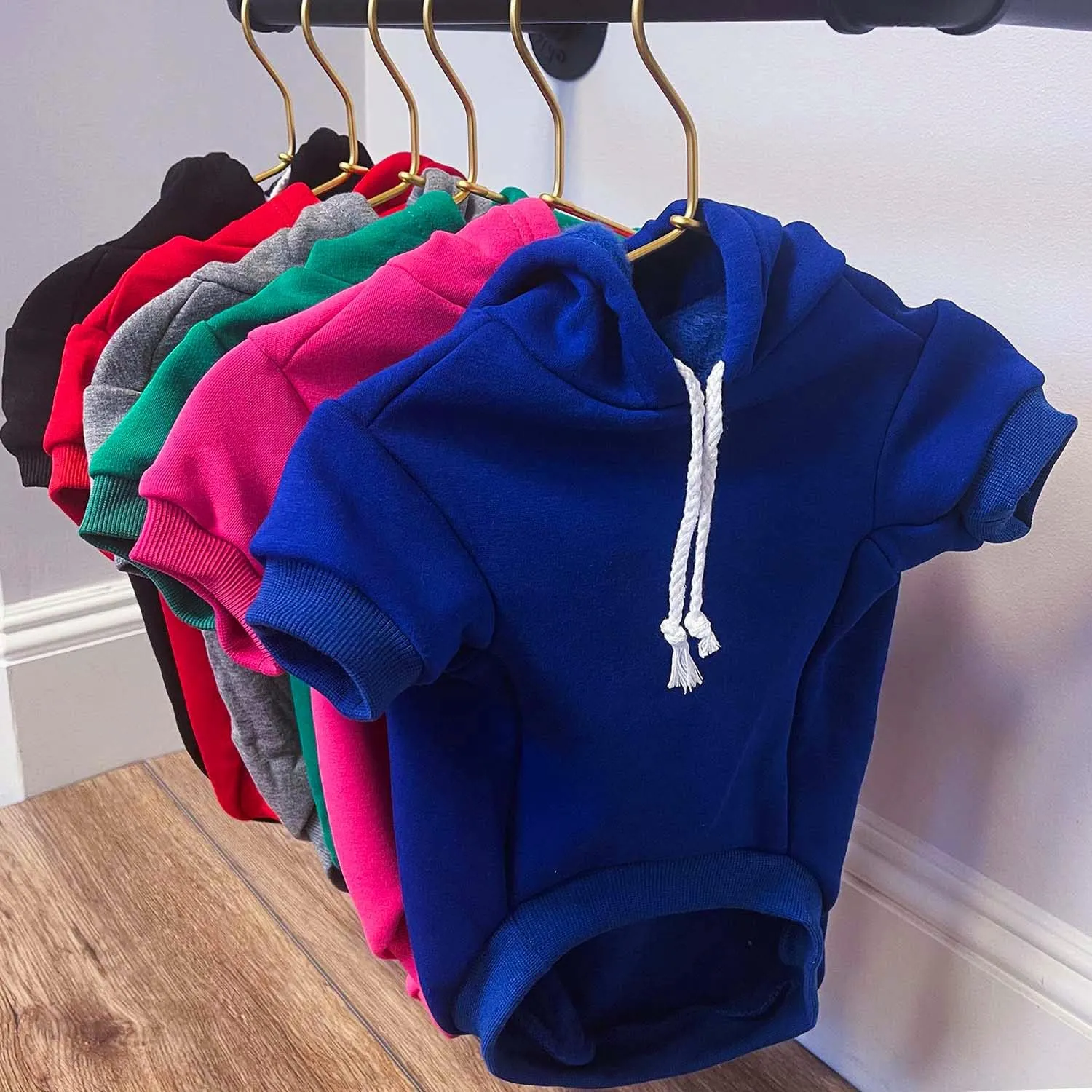 Pink Or Blue We Love You Dog Hoodie Fleece Lined Pullover Sweatshirt with Leash Hole (Cream, Small 824)
