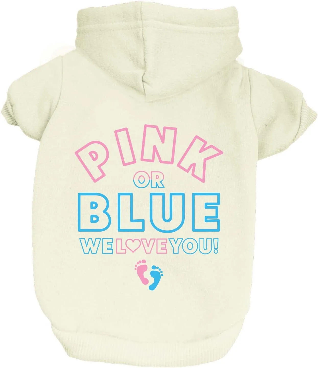Pink Or Blue We Love You Dog Hoodie Fleece Lined Pullover Sweatshirt with Leash Hole (Cream, Small 824)