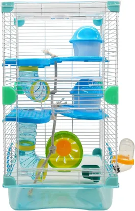PINVNBY Portable Small Hamster Cage 3 Layers Dwarf Hamster Habitat Travel Cage with Exercise Wheel Hamster Cage for Hamsters Gerbils