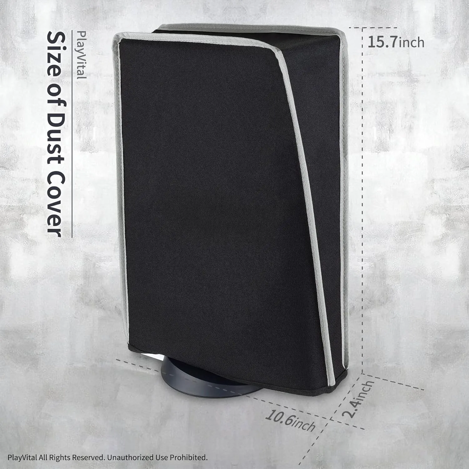 PlayVital Black Nylon Dust Cover for PS5, Soft Neat Lining Dust Guard for PS5 Console, Anti Scratch Waterproof Cover Sleeve for ps5 Console Digital Edition & Disc Edition - Light Gray Trim