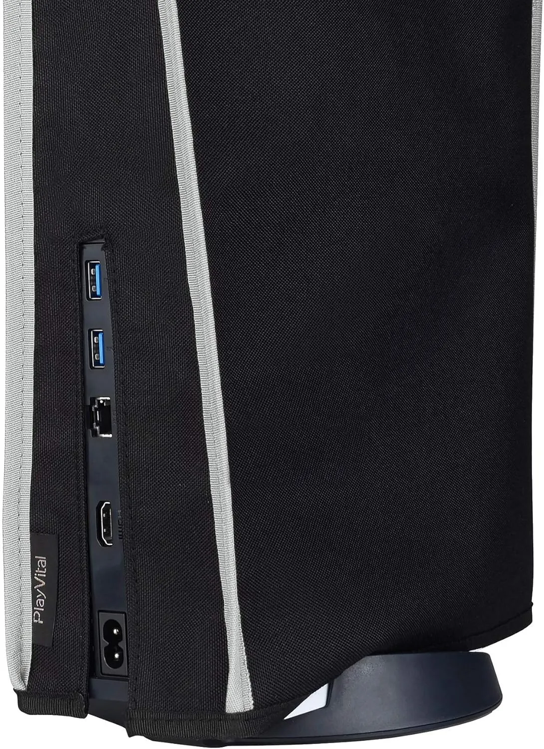 PlayVital Black Nylon Dust Cover for PS5, Soft Neat Lining Dust Guard for PS5 Console, Anti Scratch Waterproof Cover Sleeve for ps5 Console Digital Edition & Disc Edition - Light Gray Trim