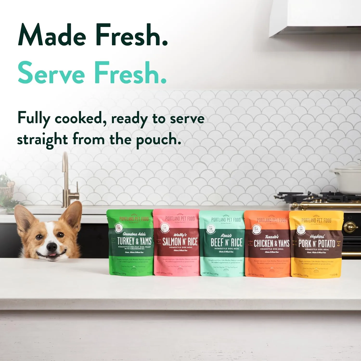 Portland Pet Food Company Rosies Beef N' Rice Fresh Dog Food Pouches - Human-Grade, Gluten-Free Wet Pet Meal Topper & Mixers - Small & Large Breed Puppy & Senior Dogs - Made in The USA - 5 Pack