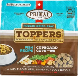 Primal Dog Food Toppers & Cat Food Toppers, Cupboard Cuts, Grain Free Meal Mixers with Probiotics, Raw Freeze Dried Dog Treats & Cat Treats, Great for Training (Fish, 18 oz)
