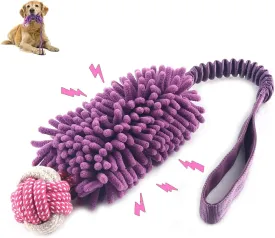Puppy Toys Squeak Plush Toy With Ropes Knots for Fun and Teeth Cleaning, Tug of War, Chew Toys, Training Small, Large Dogs (Purple, Bite Ball Toy)