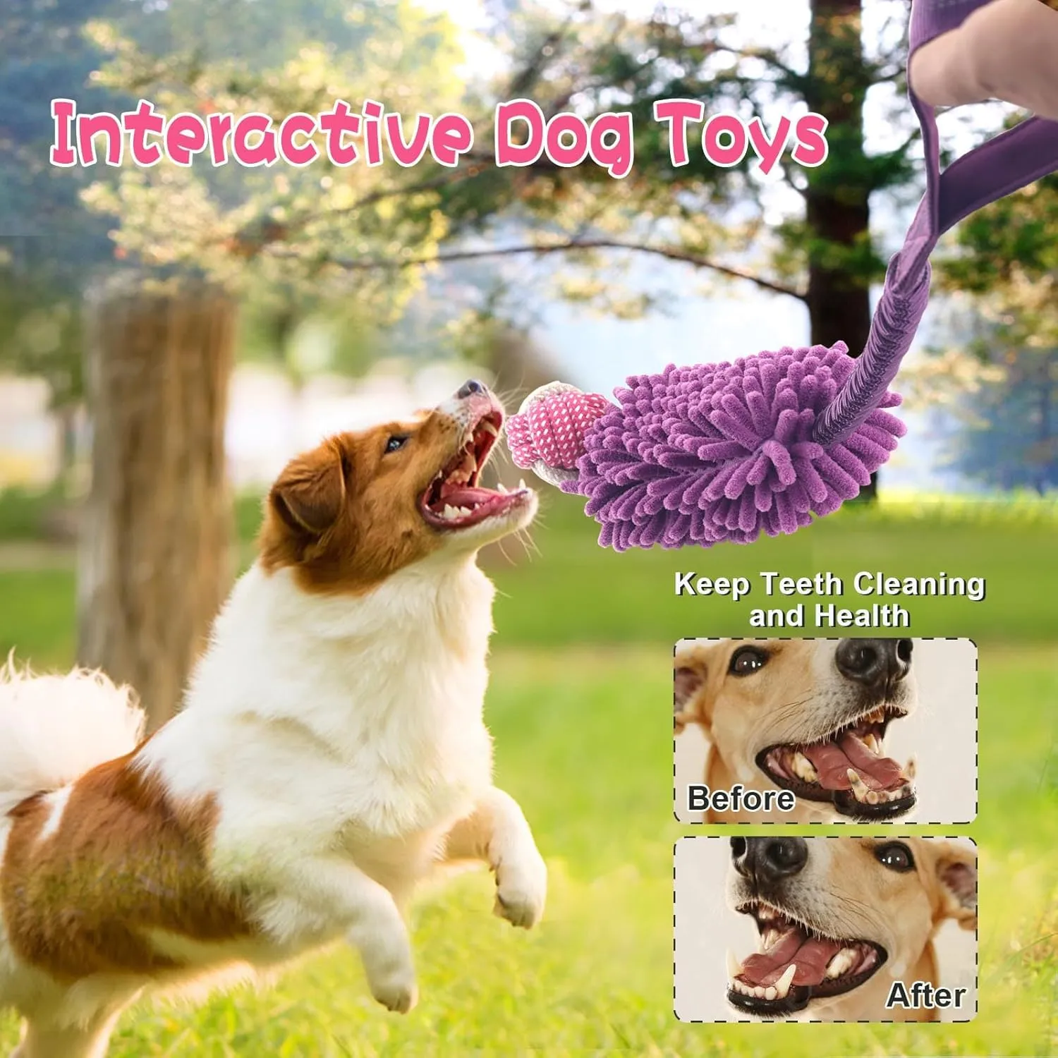 Puppy Toys Squeak Plush Toy With Ropes Knots for Fun and Teeth Cleaning, Tug of War, Chew Toys, Training Small, Large Dogs (Purple, Bite Ball Toy)