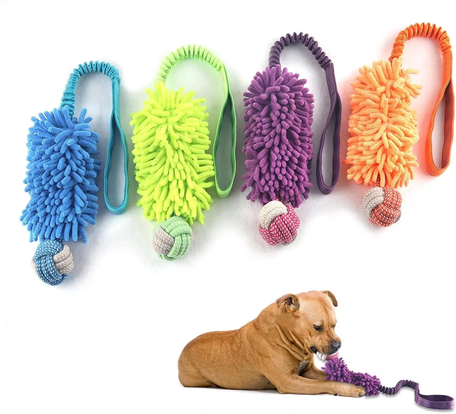 Puppy Toys Squeak Plush Toy With Ropes Knots for Fun and Teeth Cleaning, Tug of War, Chew Toys, Training Small, Large Dogs (Purple, Bite Ball Toy)