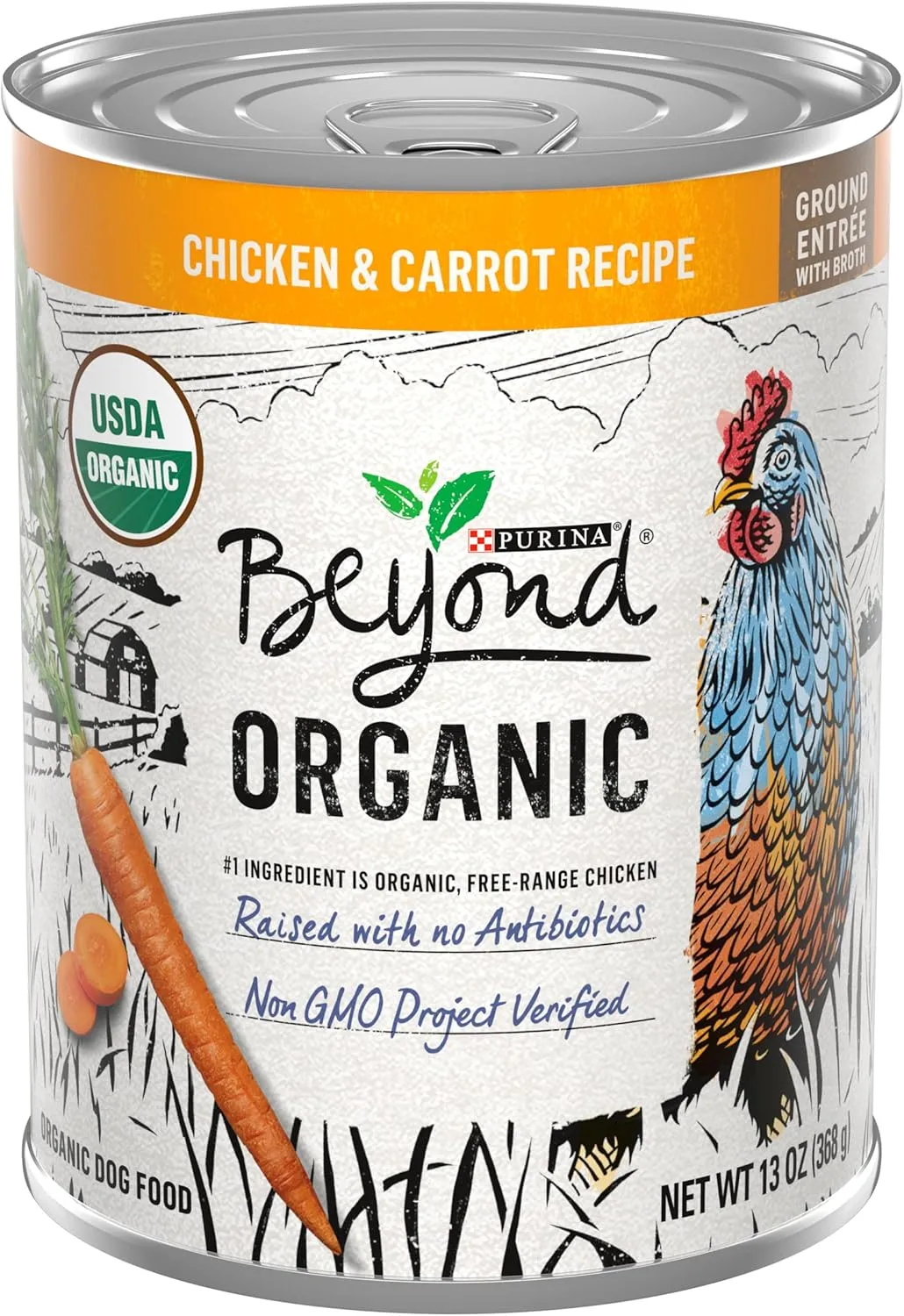 Purina Beyond Organic Wet Dog Food, Organic Chicken & Carrot Adult Recipe Ground Entre with Broth - (Pack of 12) 13 oz. Cans