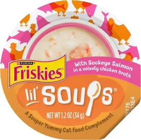 Purina Friskies Grain Free Lickable Cat Food Toppers Lil Soups With Sockeye Salmon in Chicken Broth - (Pack of 8) 1.2 oz. Cups