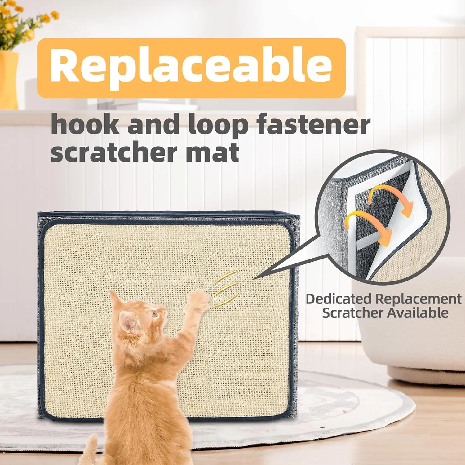 Purr&Knead Cat Bed for Indoor Cats with Large Replaceable Scratch Pad, Cat Cave with Hanging Toy Ball, Foldable Cat Hideaway, Covered Cat Bed Cave (Grey)