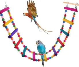 QBLEEV Bird Rope Ladder Swing Bridge for Cage, Flexible Colorful Wooden Climbing Toy for Parakeet Cockatiel Conure Rat Hamster, Pet Cage Accessories for Climbing & Perching