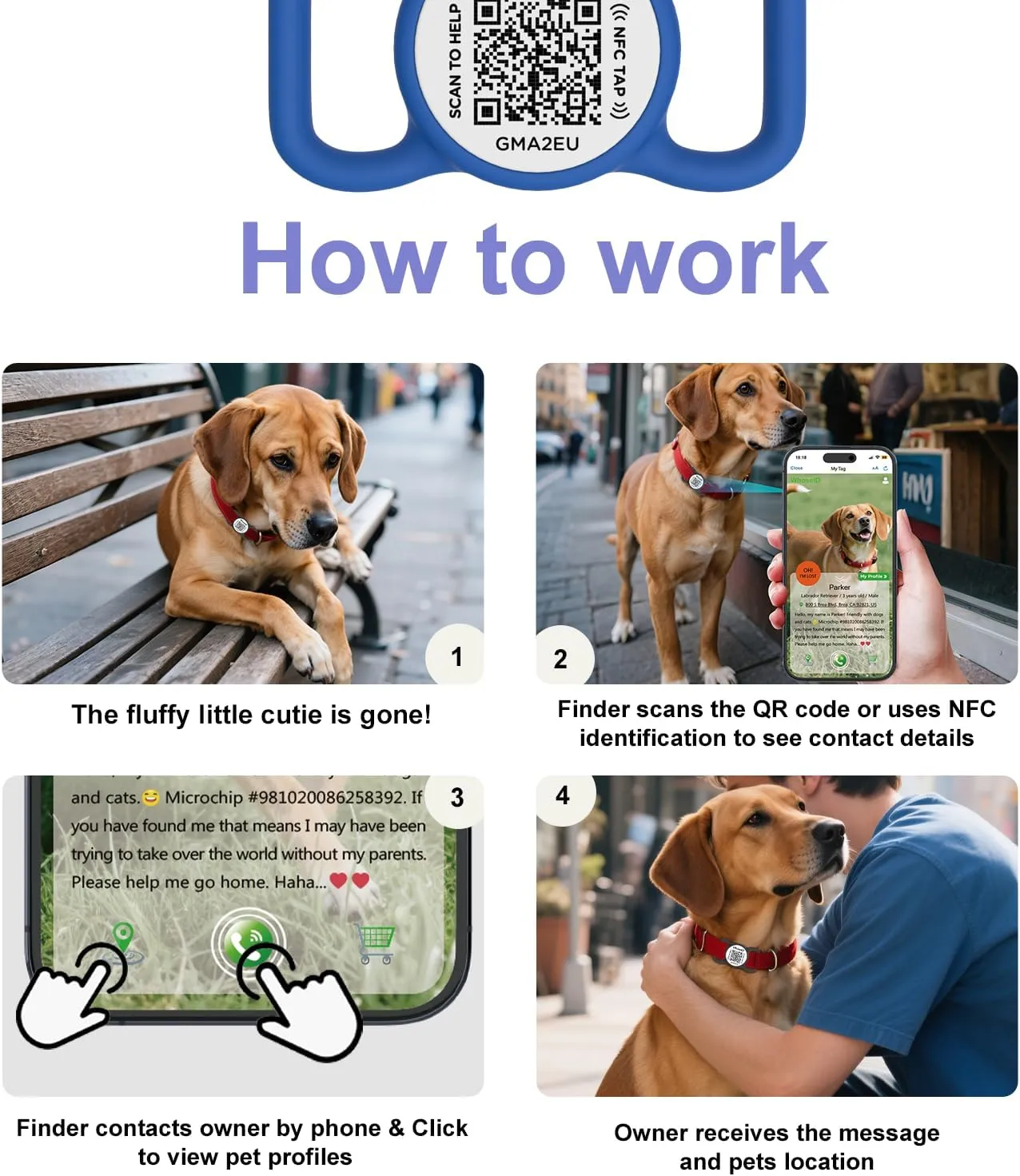 QR Code Dog Tag with NFC, Personalized Pet ID Tag, Silicone Dog ID Tag, Modifiable Pet Online Profile, Multiple Emergency Contact, Scan QR Code Send GPS Location Email (Regular, Navy Blue)