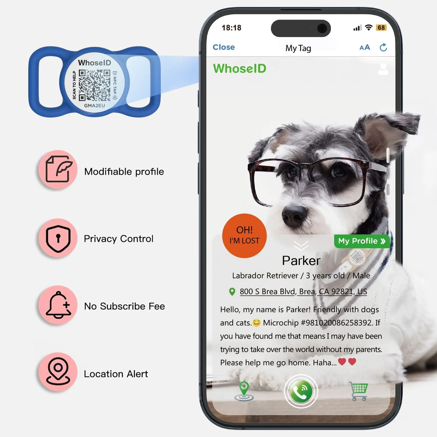 QR Code Dog Tag with NFC, Personalized Pet ID Tag, Silicone Dog ID Tag, Modifiable Pet Online Profile, Multiple Emergency Contact, Scan QR Code Send GPS Location Email (Regular, Navy Blue)