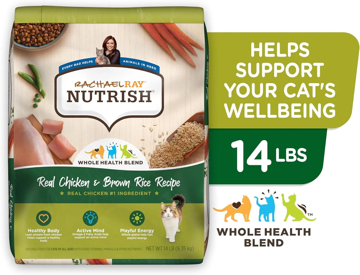 Rachael Ray Nutrish Premium Natural Dry Cat Food, Real Chicken & Brown Rice Recipe, 14 Pounds (Packaging May Vary)