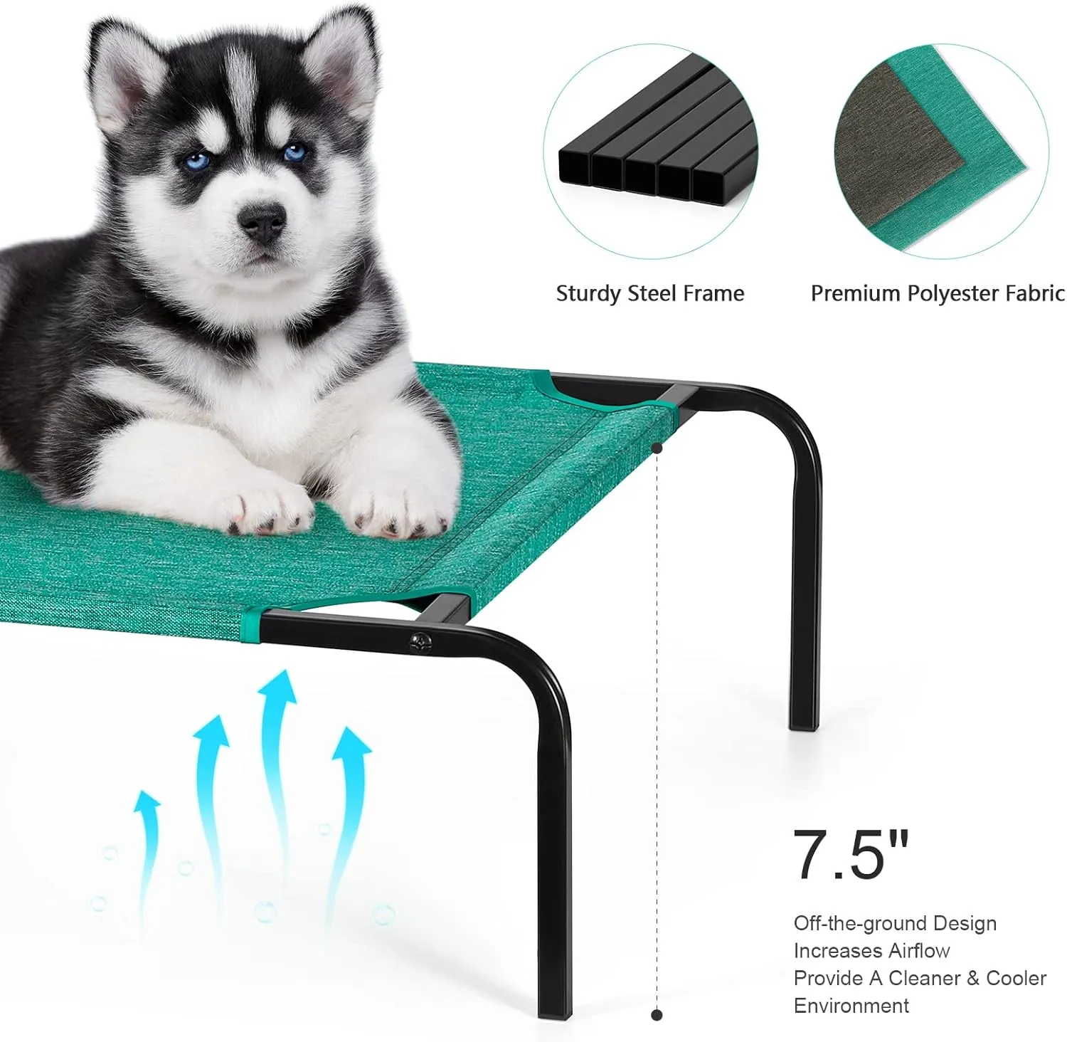 Raised Ped Bed Elevated Dog Bed for Small Medium Pets Indoor Outdoor Portable Dog Cot Waterproof Cat Bed with Metal Frame, Green