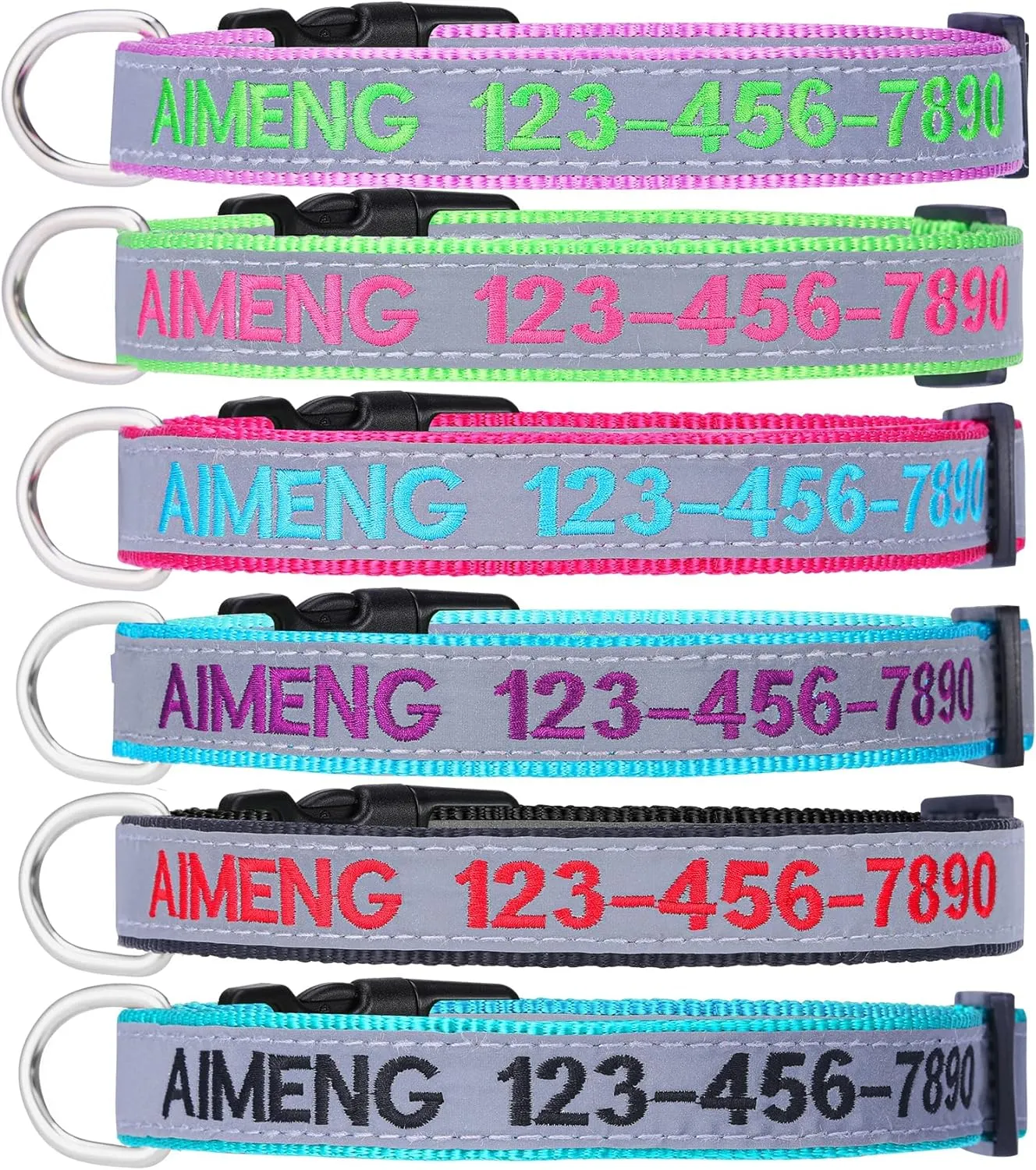 Reflective Personalized Dog Collar, Custom Embroidered with Pet Name and Phone Number for Boy and Girl Dogs, 4 Adjustable Sizes: Extra-Small, Small, Medium, Large Pet Gift