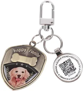 Retro Dog Tag Personalized QR Code, Modifiable Pet Online Profile, Multiple Emergency Contact, (Golden Retriever-2)