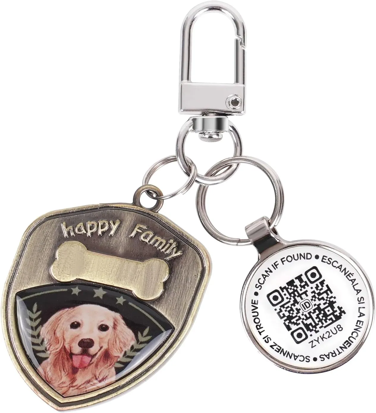 Retro Dog Tag Personalized QR Code, Modifiable Pet Online Profile, Multiple Emergency Contact, (Golden Retriever-2)