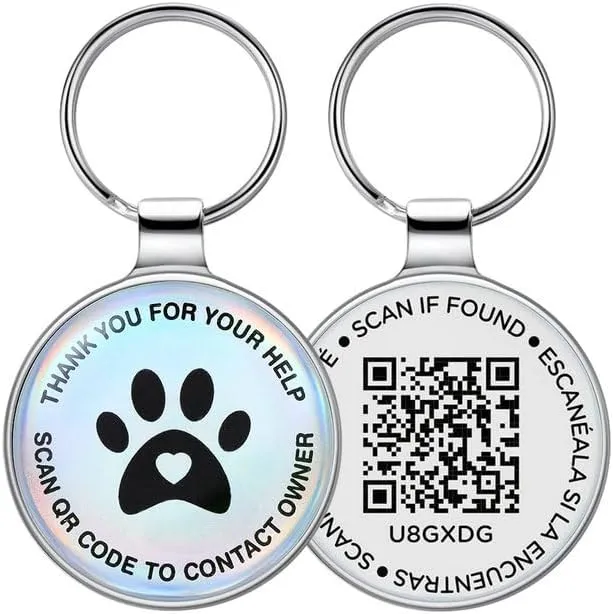 Retro Dog Tag Personalized QR Code, Modifiable Pet Online Profile, Multiple Emergency Contact, (Golden Retriever-2)
