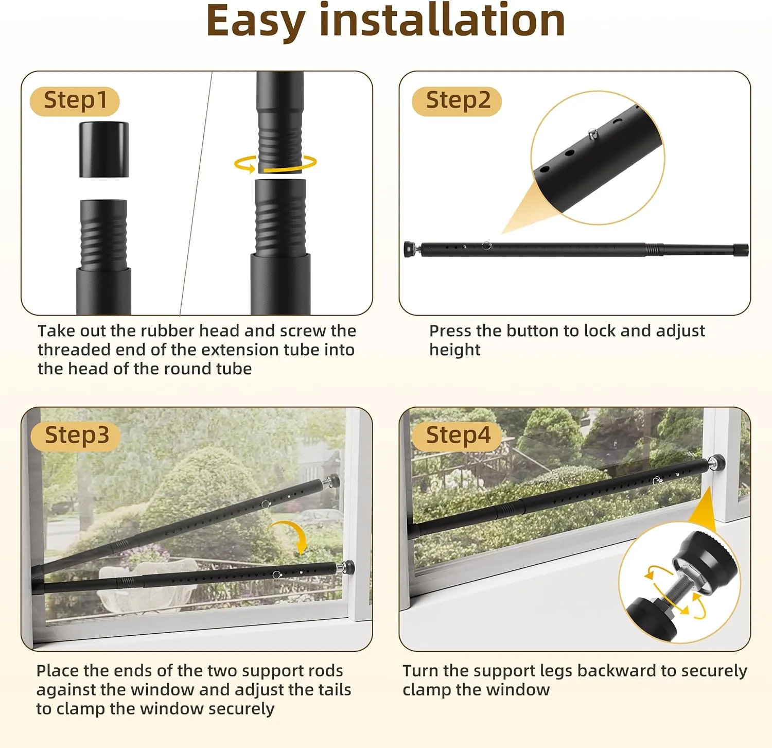 Sliding Door Security Bar,Window Security Lock Bars Adjustable,17-50 Inches Window Stopper with Rubber Base for Patio Sliding Glass Door/Window/Child Safety/Burglar Proof (Black - 1 Pack)