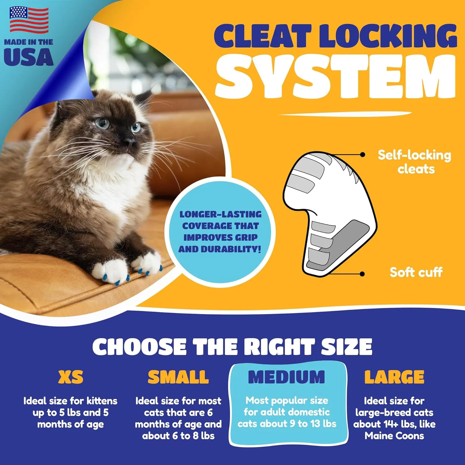 Soft Claws Cat Nail Caps for Medium Cats  (40 Caps, Clear) - Made in USA - Veterinarian-Developed | Protects Furniture & Skin - Easy to Apply, Long-Lasting Anti-Scratch Soft Cat Claw Covers