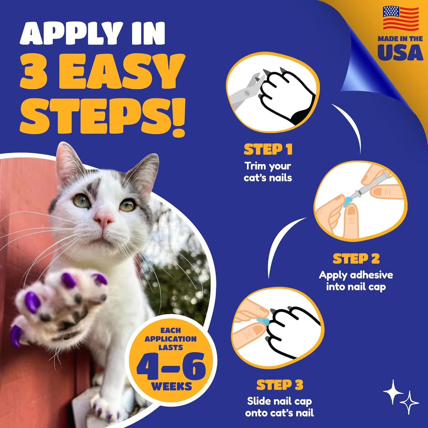 Soft Claws Cat Nail Caps for Medium Cats  (40 Caps, Clear) - Made in USA - Veterinarian-Developed | Protects Furniture & Skin - Easy to Apply, Long-Lasting Anti-Scratch Soft Cat Claw Covers