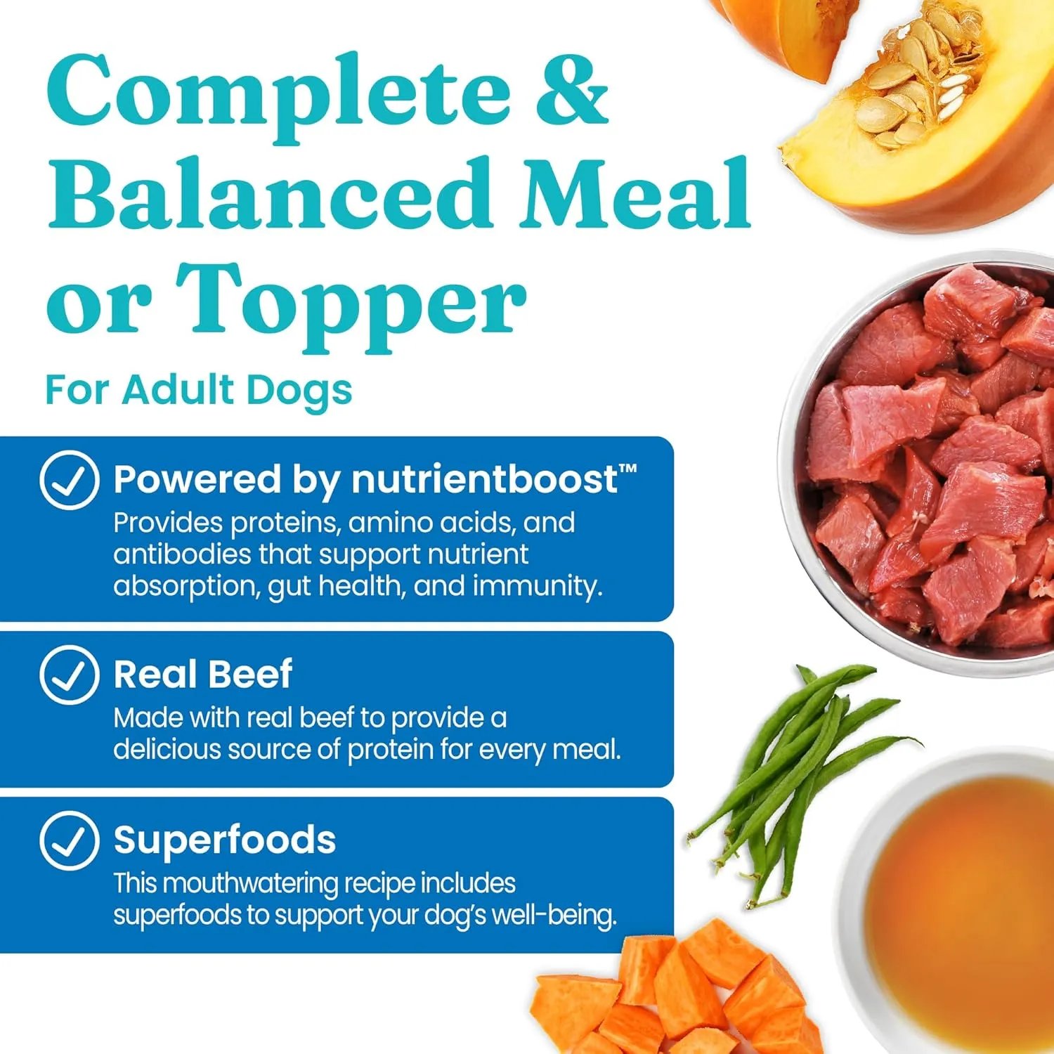 Solid Gold Wet Dog Food Topper & Meal Cups - All Ages, Puppy & Senior, Small Breed & Large Breed - Sensitive Stomach Wet Dog Food for Gut Health, Beef & Veg - 3.5oz Pack of 6