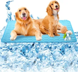 SOMOYA Dogs Self Cooling Mat Pet Cool Pads Blanket Hot Weather Sleeping Kennel, Washable Ice Silk Sleep Mat Pad Non-Toxic Breathable for Large Dogs Cats No Water (Large,Blue)