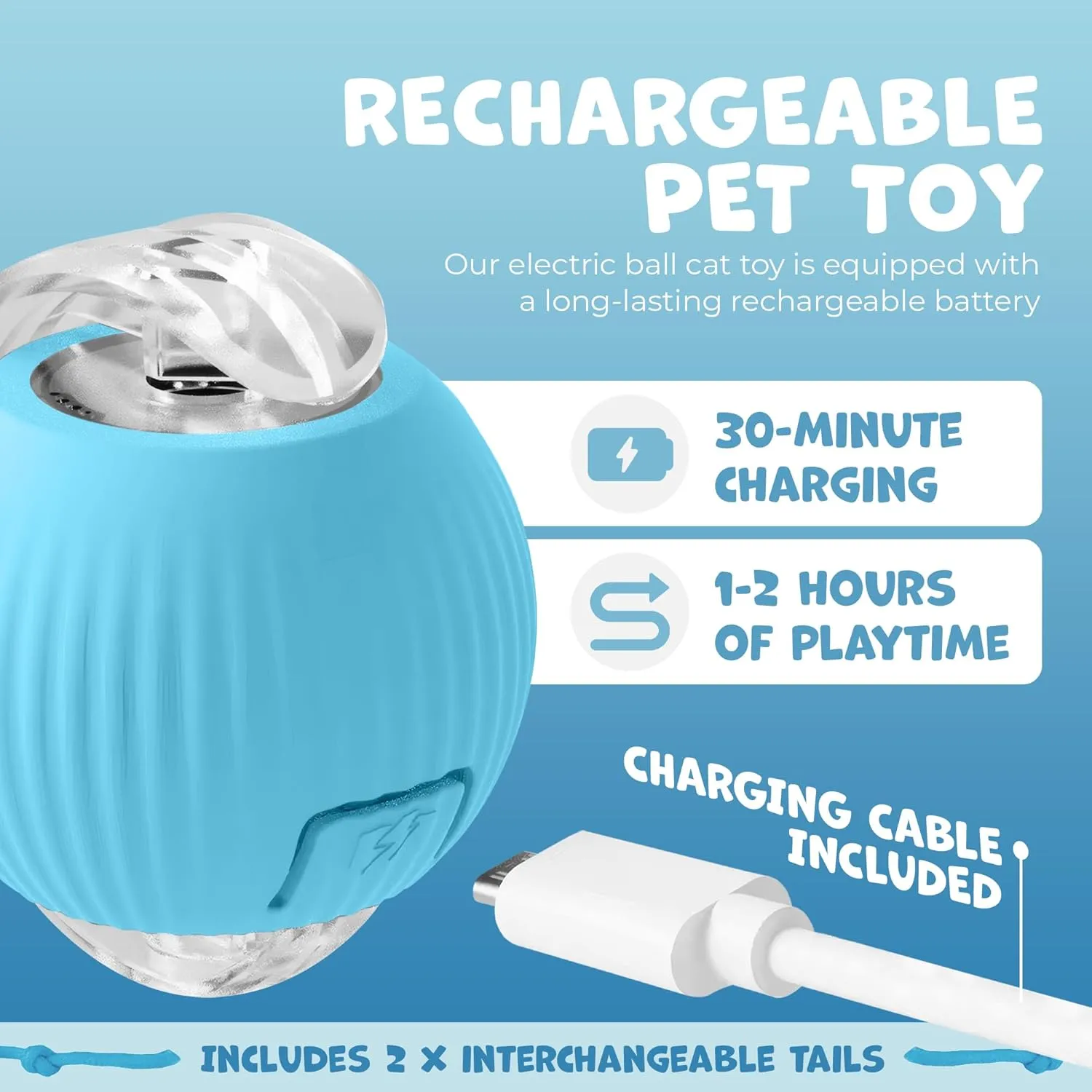 Speedy Tail 2.0 Interactive Cat Toy  Self-Moving Balls for Cats  Smart Electric Cat Ball for Boredom, Enrichment, Pet Chase  Rechargeable Toy for Indoor Cats with 2 Tails (Blue)