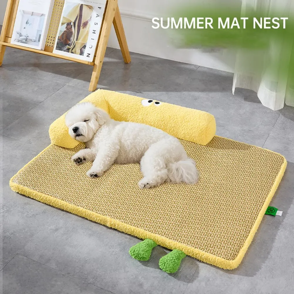 Summer Cooling Pet Mat, Rattan Pad Dog Bed, Square Cooling Mat, Pet ice Rattan nest, Dog Bed Summer Pad, Sleeping, for Large Medium Small Dogs Cats,XL