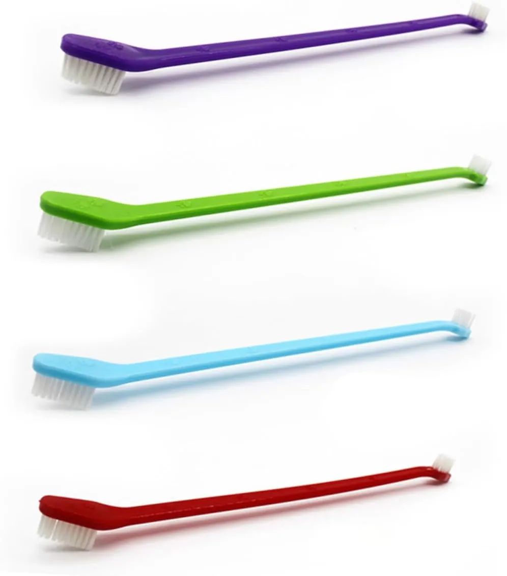 SUPVOX 2 Pack Dual End Dog Toothbrush Pet Care Tool for Stronger Cleaner Teeth Healthy Gums Angled Soft Bristles Pet Grooming Random