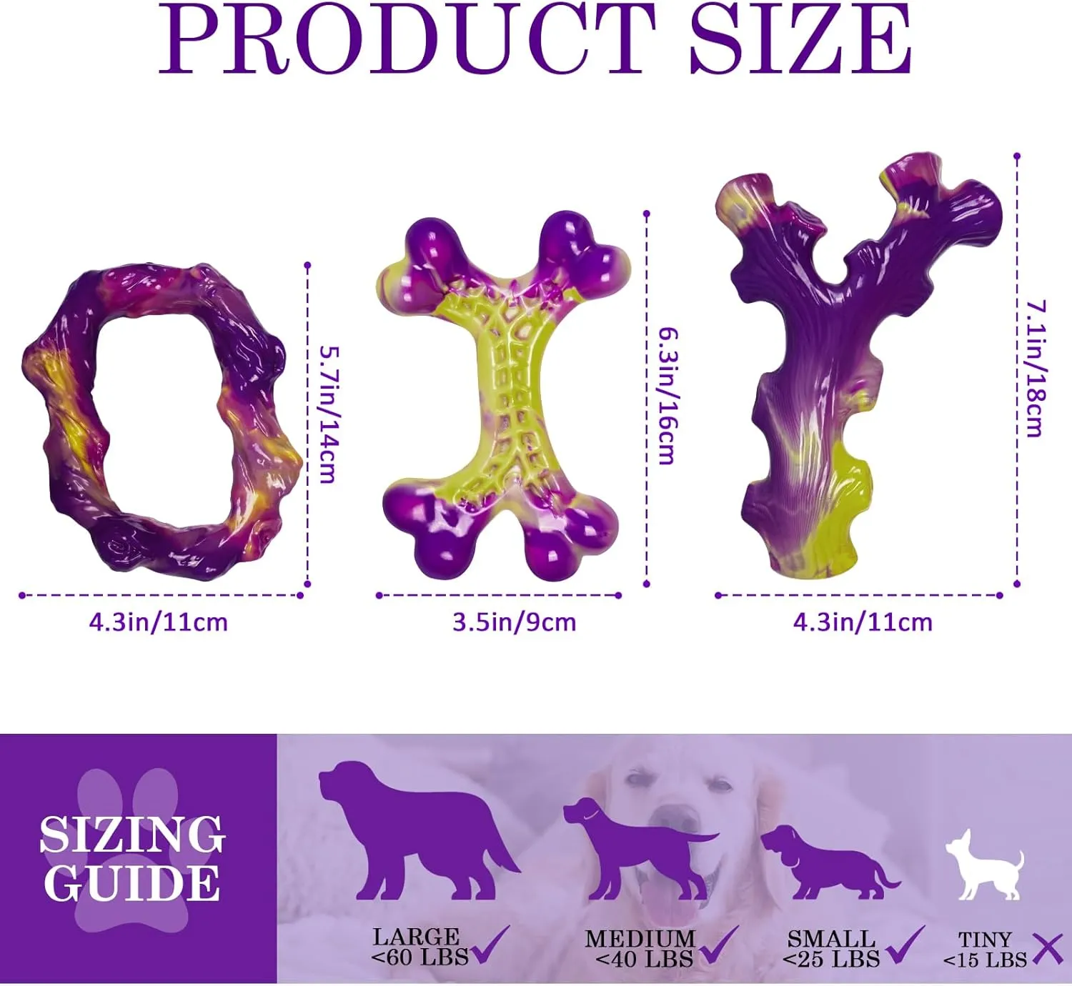 Tough Dog Toys for Aggressive Chewers 3 Pack, Indestructible Dog Toy for Large Dogs, Bacon Flavored, Keeps Dogs Busy