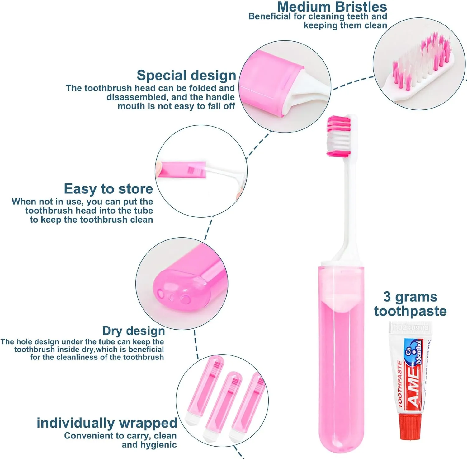 Traveling Toothbrush and Toothpaste 3gram,Disposable Toothbrushes Mini Toothbrush With Toothbrush Cover,Bulk Toothbrush And Toothpaste,Folding Toothbrushes Camping Toothbrush For Camping,Hiking (20)