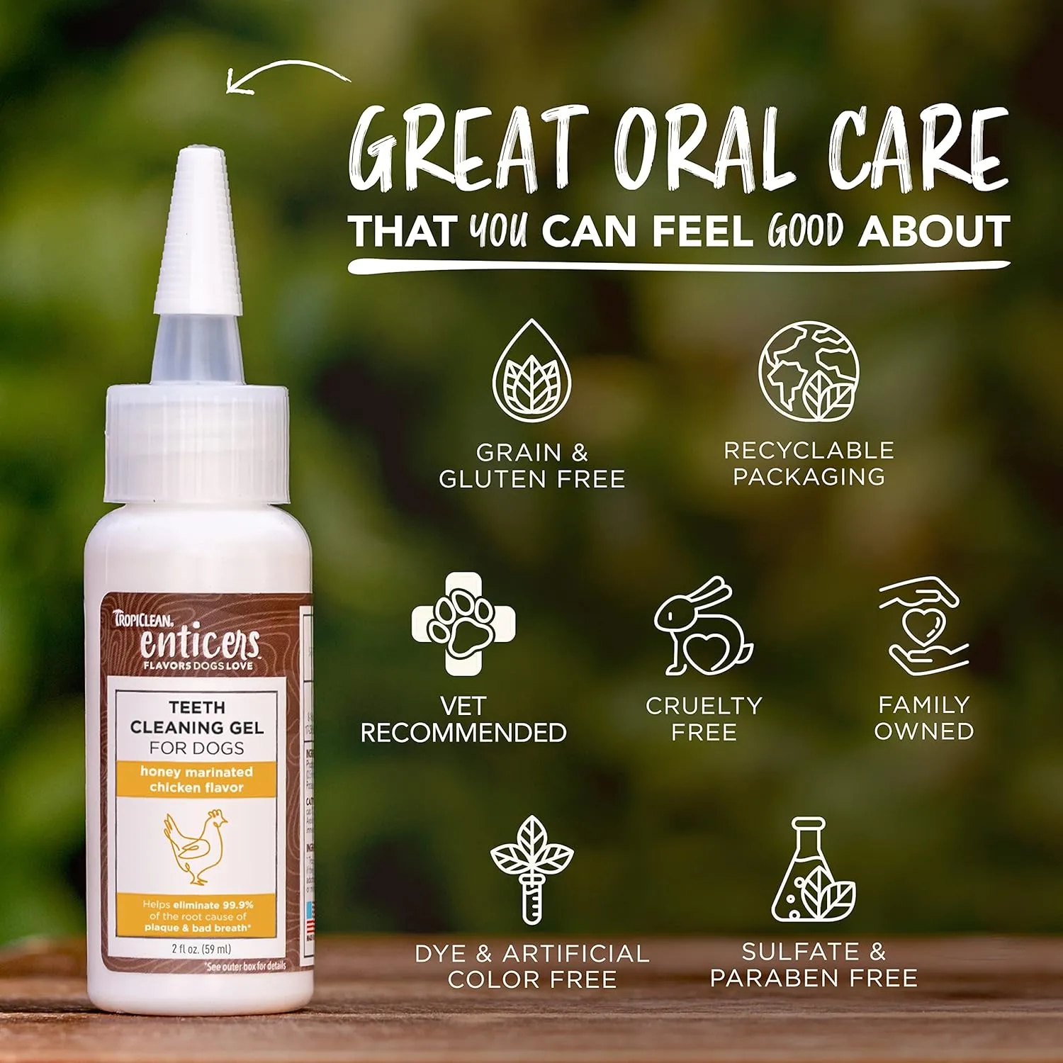 TropiClean Enticers Dog Teeth Cleaning Treat Gel | Honey Chicken Flavored Dog Toothpaste Alternative| 2 oz