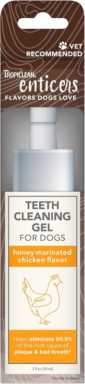 TropiClean Enticers Dog Teeth Cleaning Treat Gel | Honey Chicken Flavored Dog Toothpaste Alternative| 2 oz