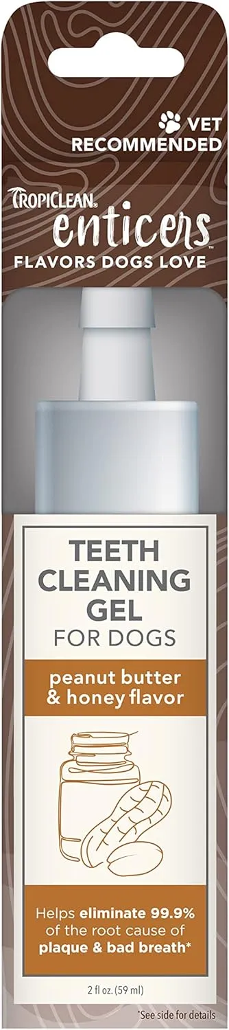 TropiClean Enticers Dog Teeth Cleaning Treat Gel | Peanut Butter Flavored Dog Toothpaste Alternative| 2 oz