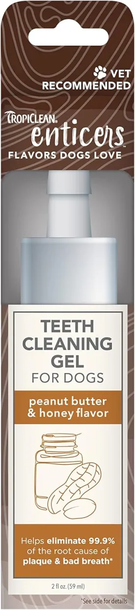 TropiClean Enticers Dog Teeth Cleaning Treat Gel | Peanut Butter Flavored Dog Toothpaste Alternative| 2 oz
