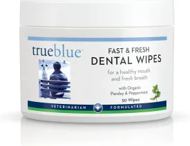 TrueBlue Parsley & Peppermint Fast and Fresh Dog Dental Wipes  Pre-Moistened Teeth Cleaning Pads - Non-Toxic, All-Natural Tooth Cleansing 50 Count