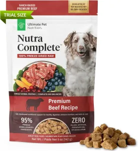 ULTIMATE PET NUTRITION Nutra Complete Freeze Dried Raw Dog Food, Veterinarian Formulated with Antioxidants, Prebiotics & Amino Acids (5 Ounce, Beef)