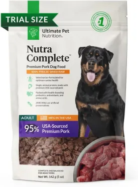 ULTIMATE PET NUTRITION Nutra Complete Freeze Dried Raw Dog Food, Veterinarian Formulated with Antioxidants, Prebiotics & Amino Acids (5 Ounce, Pork)